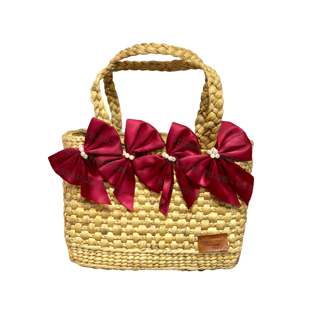 Water Hyacinth Bag with Red Bow