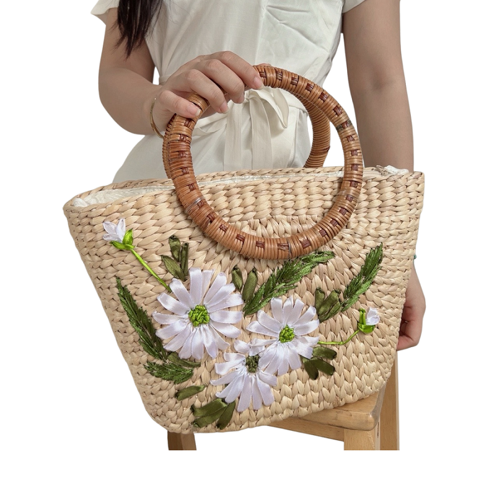 Water Hyacinth Gourd Bag With Rattan Handle 1