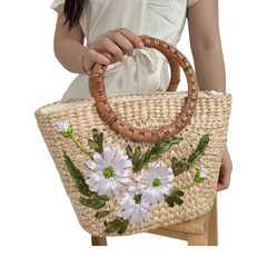 Water Hyacinth Gourd Bag With Rattan Handle 1