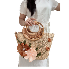 Water Hyacinth Gourd Bag With Rattan Handle 2