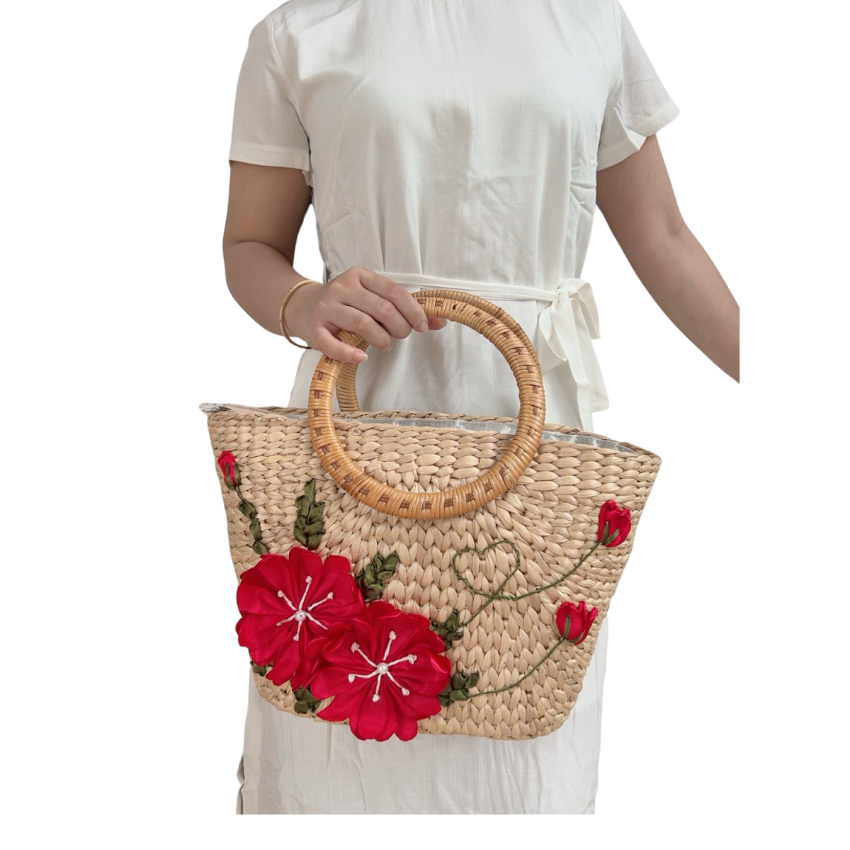Water Hyacinth Gourd Bag With Rattan Handle 2