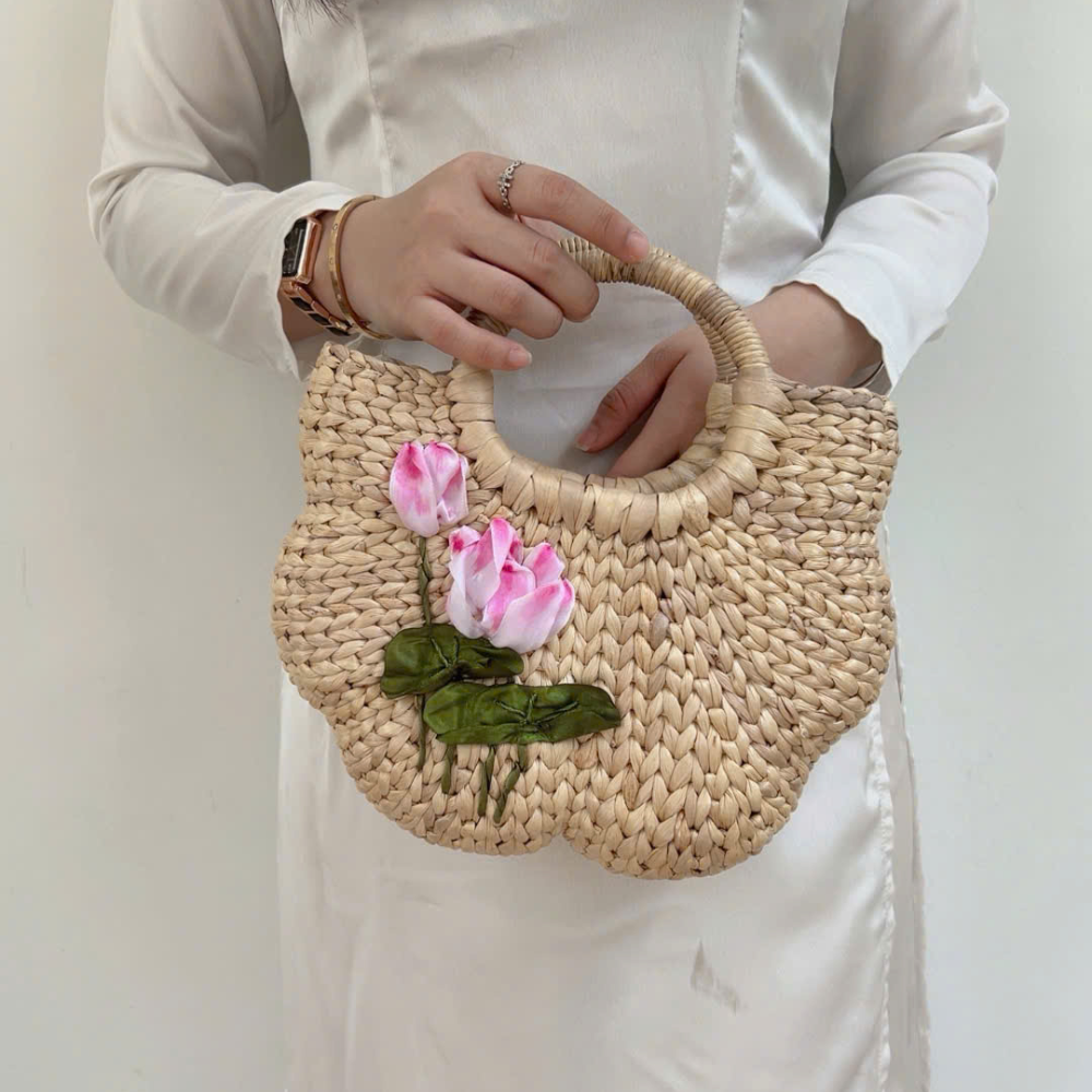 Water Hyacinth Bag With Pumpkin Handle 2