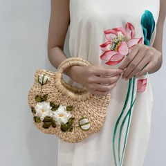 Water Hyacinth Bag With Pumpkin Handle 1