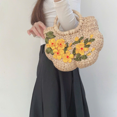 Water Hyacinth Bag With Pumpkin Handle 2