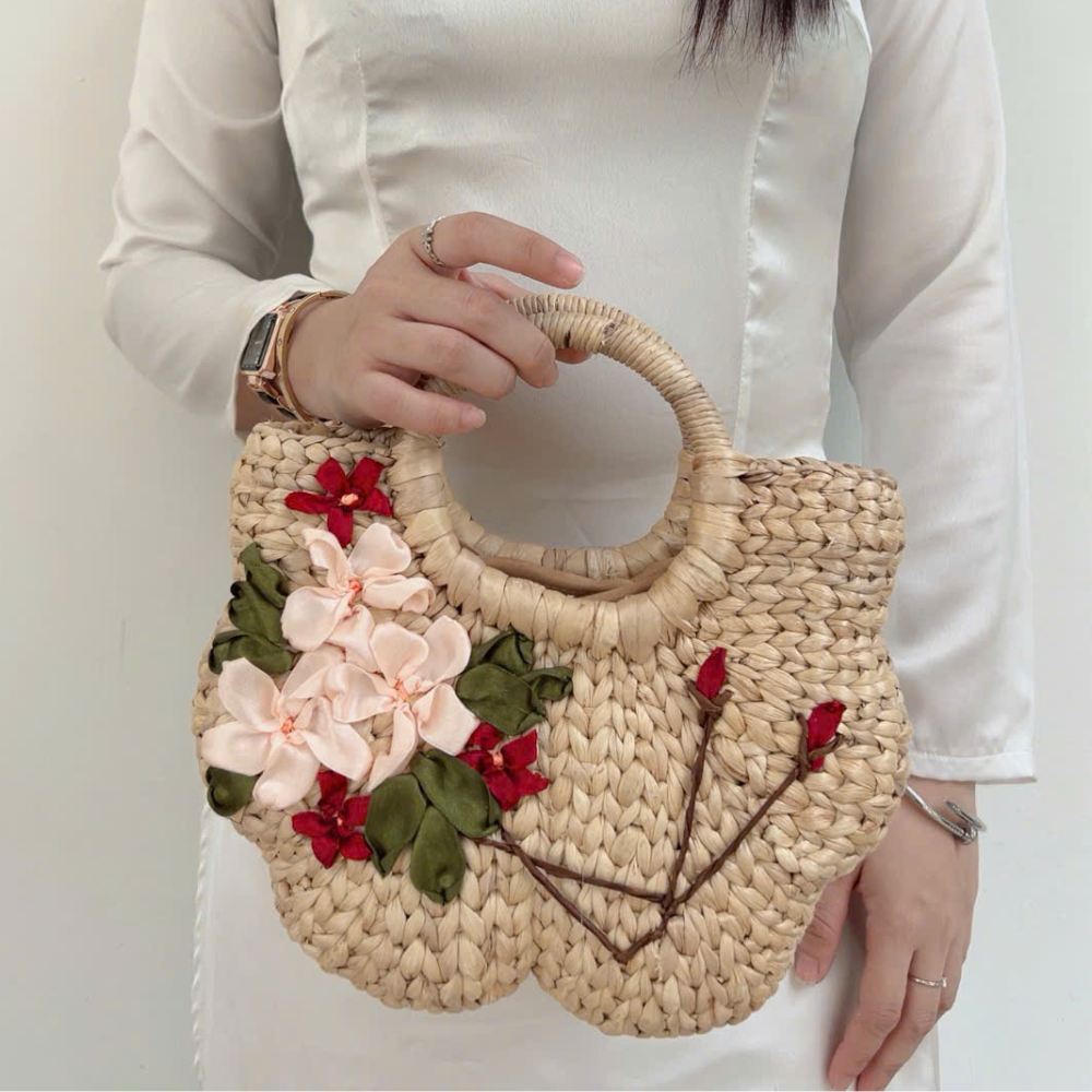 Water Hyacinth Bag With Pumpkin Handle 2