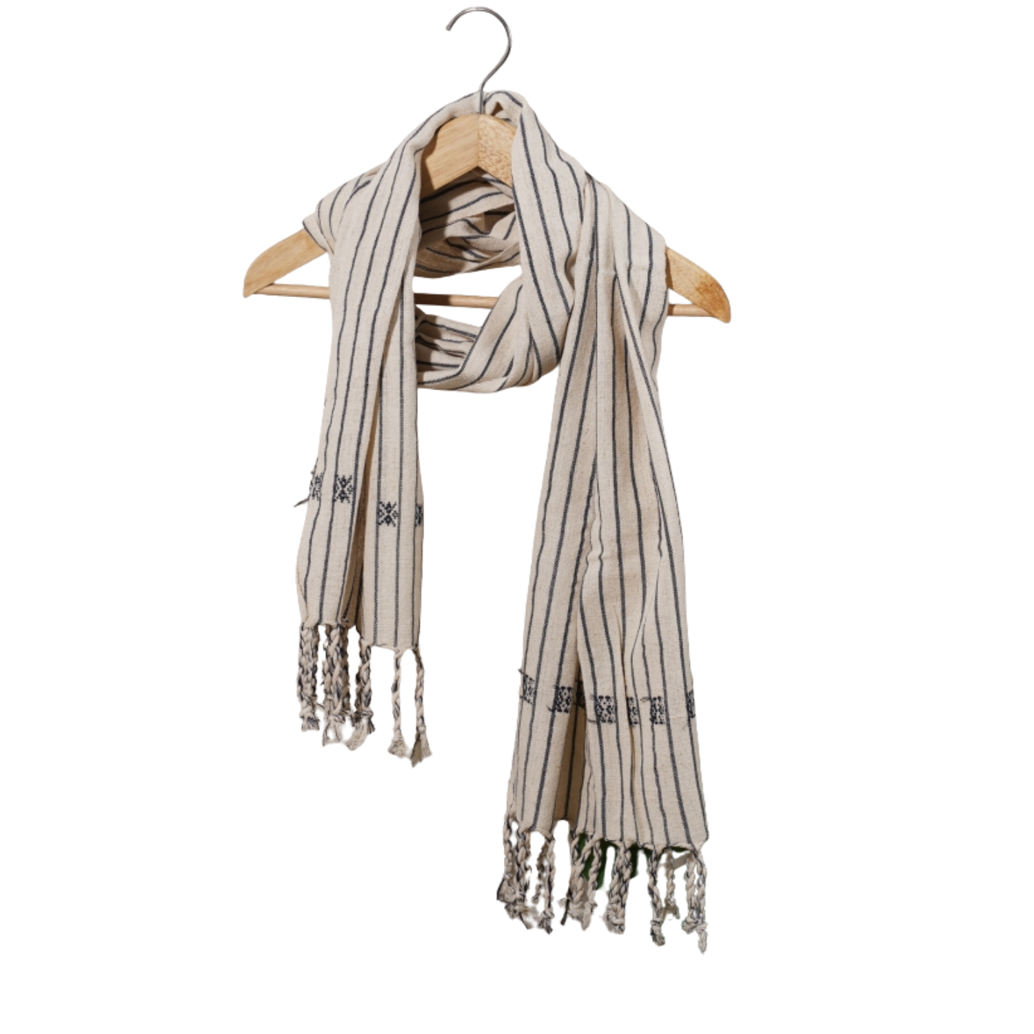 White Striped Hand-Woven Brocade Scarf