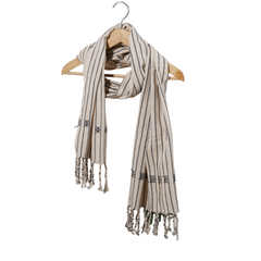 White Striped Hand-Woven Brocade Scarf