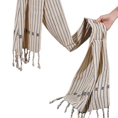 White Striped Hand-Woven Brocade Scarf