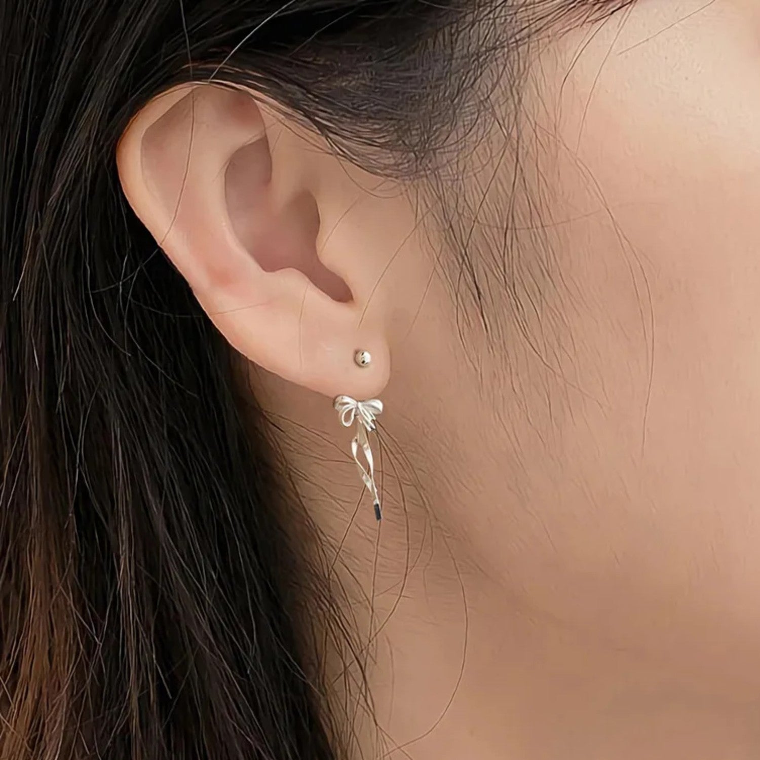 Women's Bow-Shaped Earrings Handcrafted 999 Fine Silver