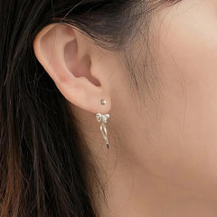Women's Bow-Shaped Earrings Handcrafted 999 Fine Silver
