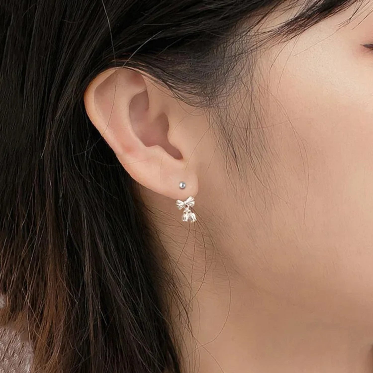Women's Bow-Shaped Earrings Handcrafted 999 Fine Silver