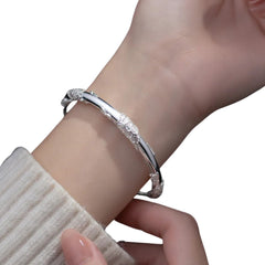 Women's Bracelet With Peony Flower Pattern Handcrafted 999 Fine Silver