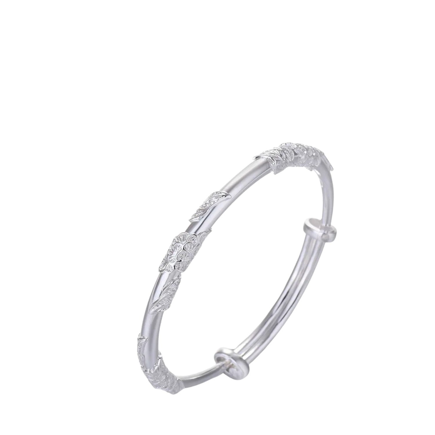Women's Bracelet With Peony Flower Pattern Handcrafted 999 Fine Silver
