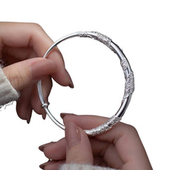 Women's Bracelet With Peony Flower Pattern Handcrafted 999 Fine Silver
