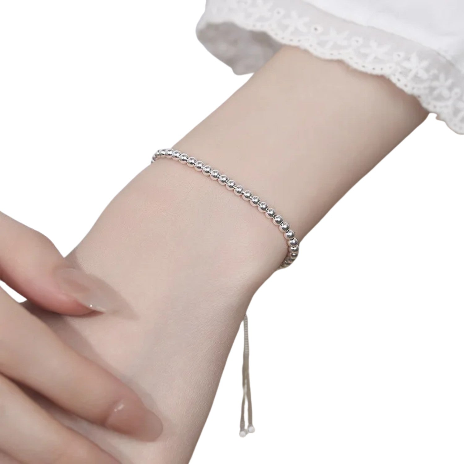 Women's Bracelet With Round Beads Handcrafted 925 Sterling Silver