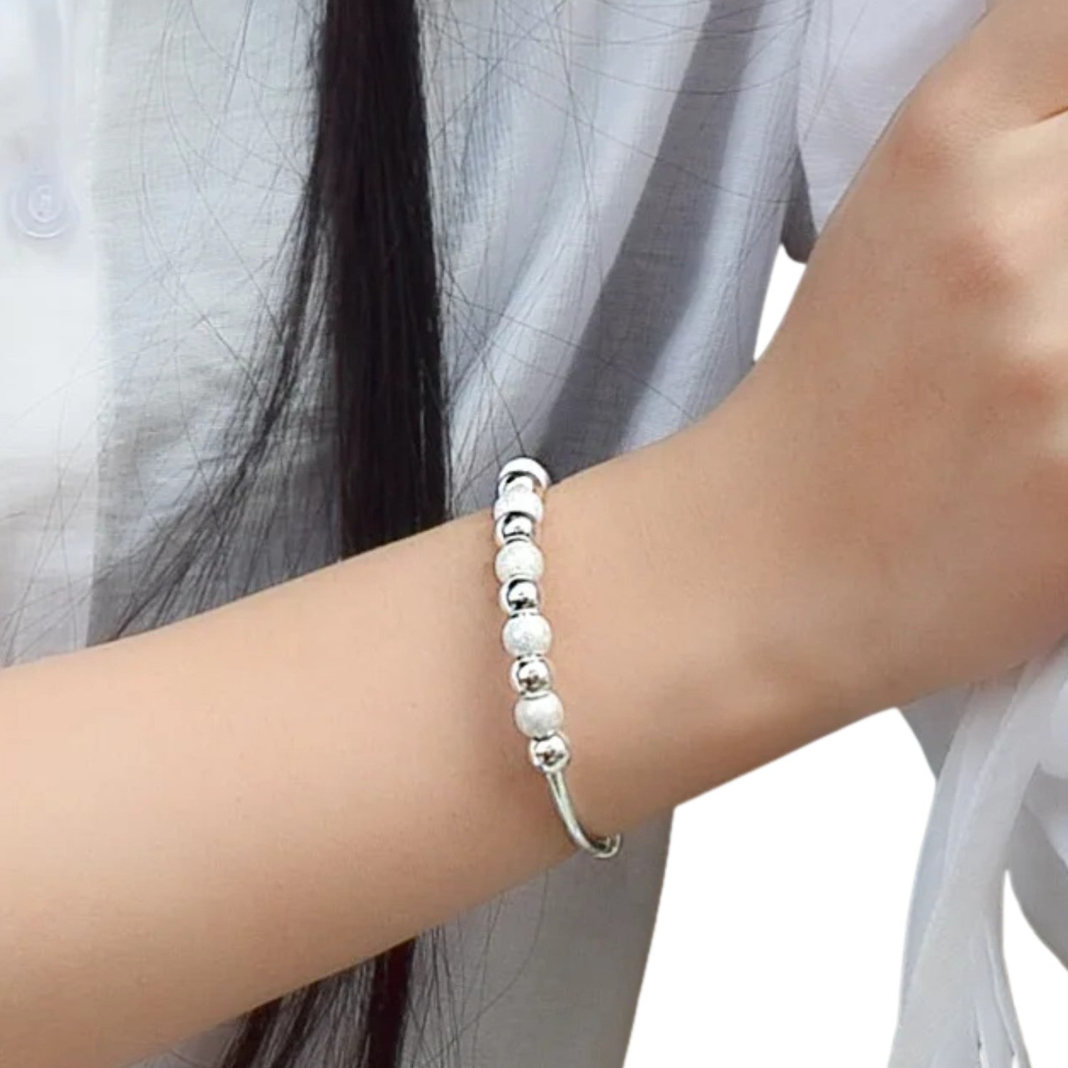 Women's Bracelet With Round Beads Handcrafted 999 Fine Silver