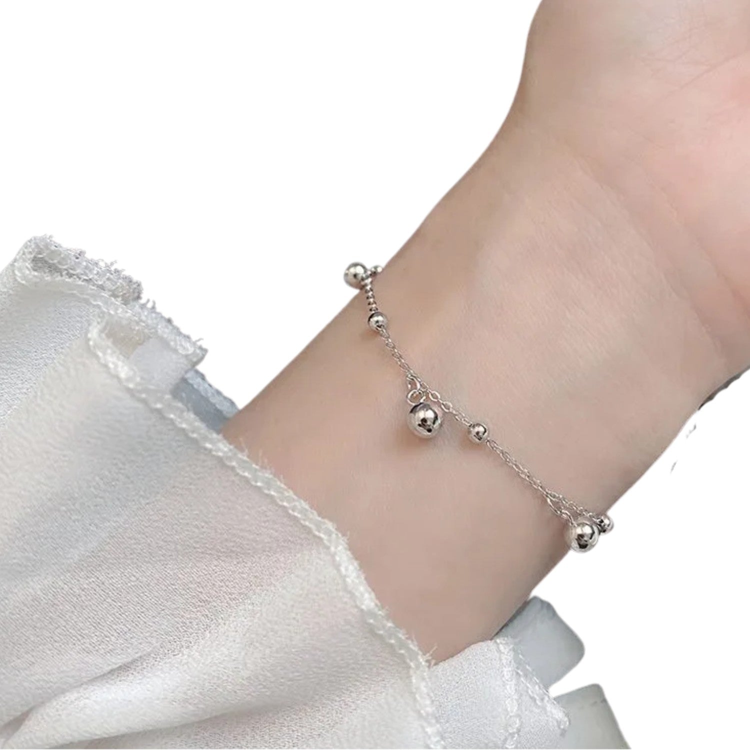 Women's Bracelet with Round Beads Handcrafted 925 Sterling Silver