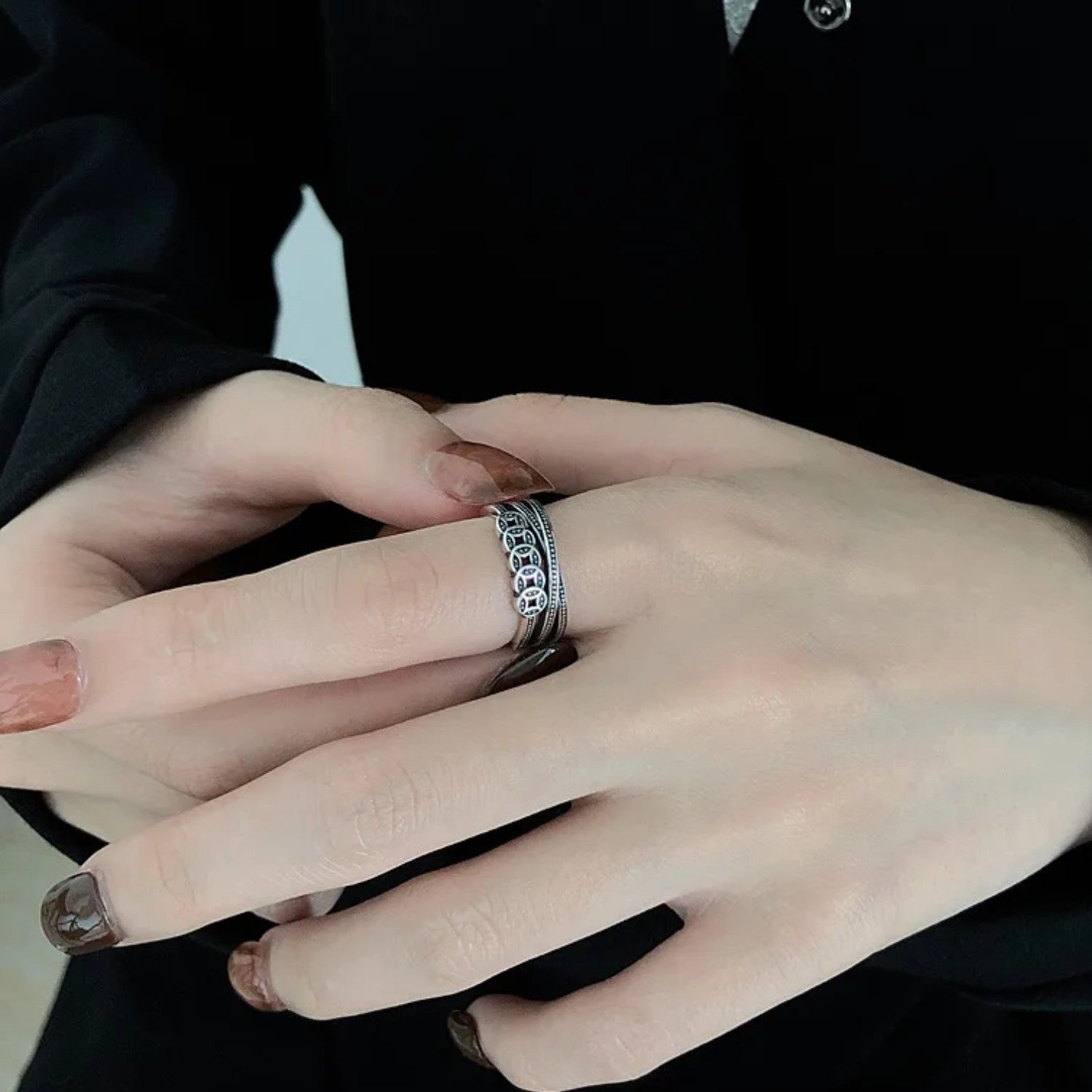 Women's Coin-Shaped Ring Handcrafted 925 Sterling Silver