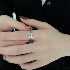 Women's H-shaped Ring Handcrafted 925 Sterling Silver