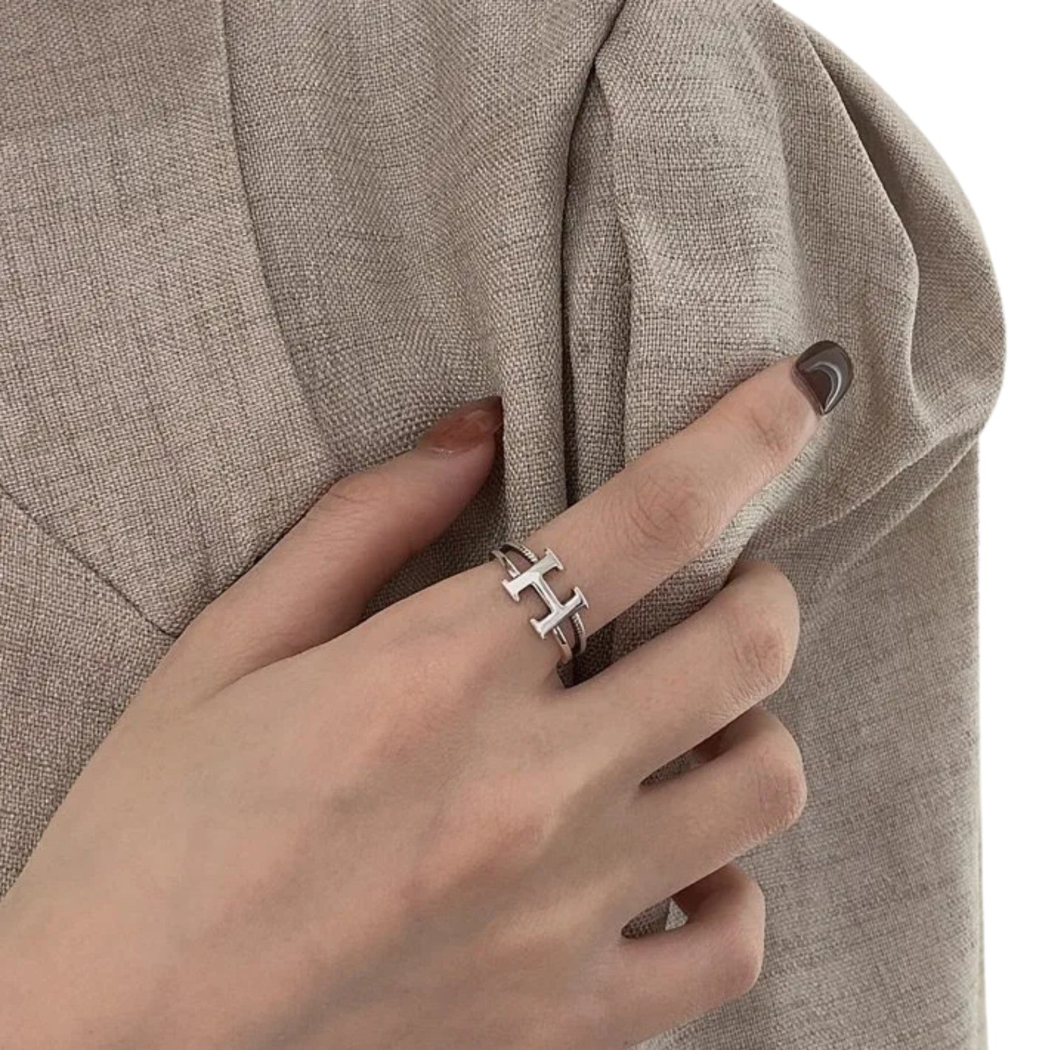Women's H-shaped Ring Handcrafted 925 Sterling Silver