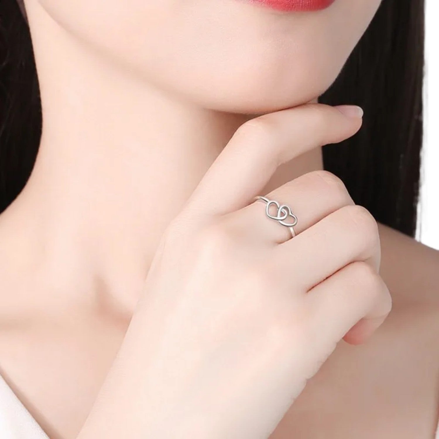 Women's Interlocking Heart Ring Handcrafted 925 Sterling Silver