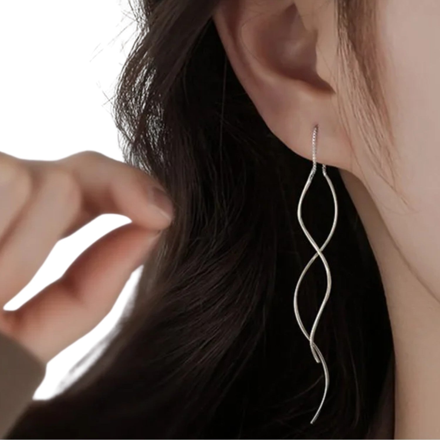 Women's Long Twisted Chain Earrings Handcrafted 925 Sterling Silver