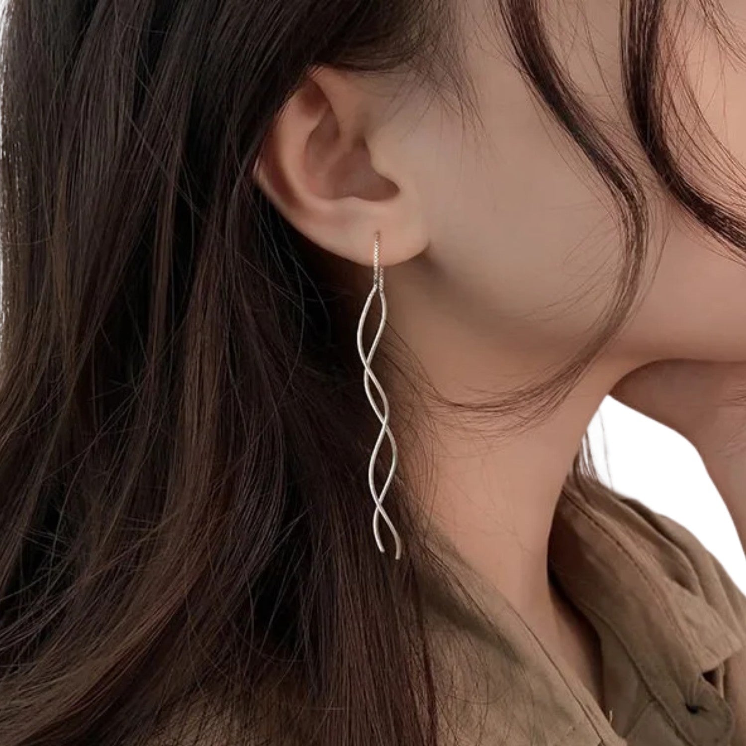 Women's Long Twisted Chain Earrings Handcrafted 925 Sterling Silver