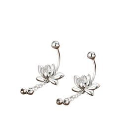 Women's Lotus Flower Earrings Handcrafted 999 Fine Silver