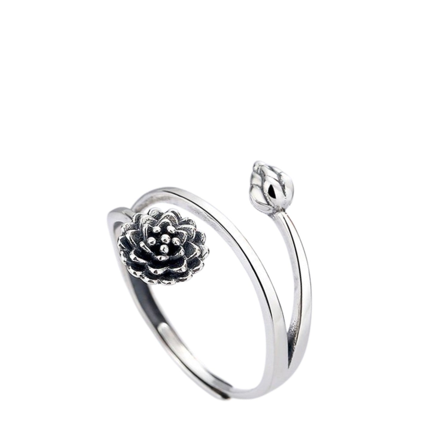 Women's Lotus Flower Ring Handcrafted 925 Sterling Silver