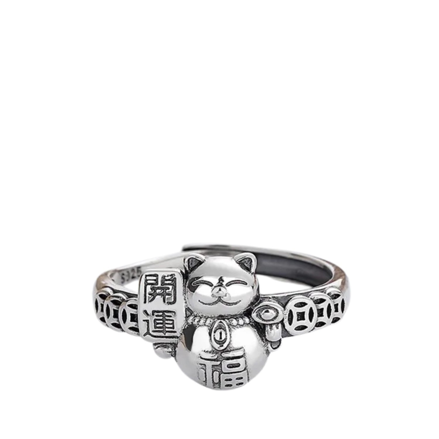 Women's Lucky Cat Ring Handcrafted 925 Sterling Silver
