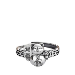 Women's Lucky Cat Ring Handcrafted 925 Sterling Silver
