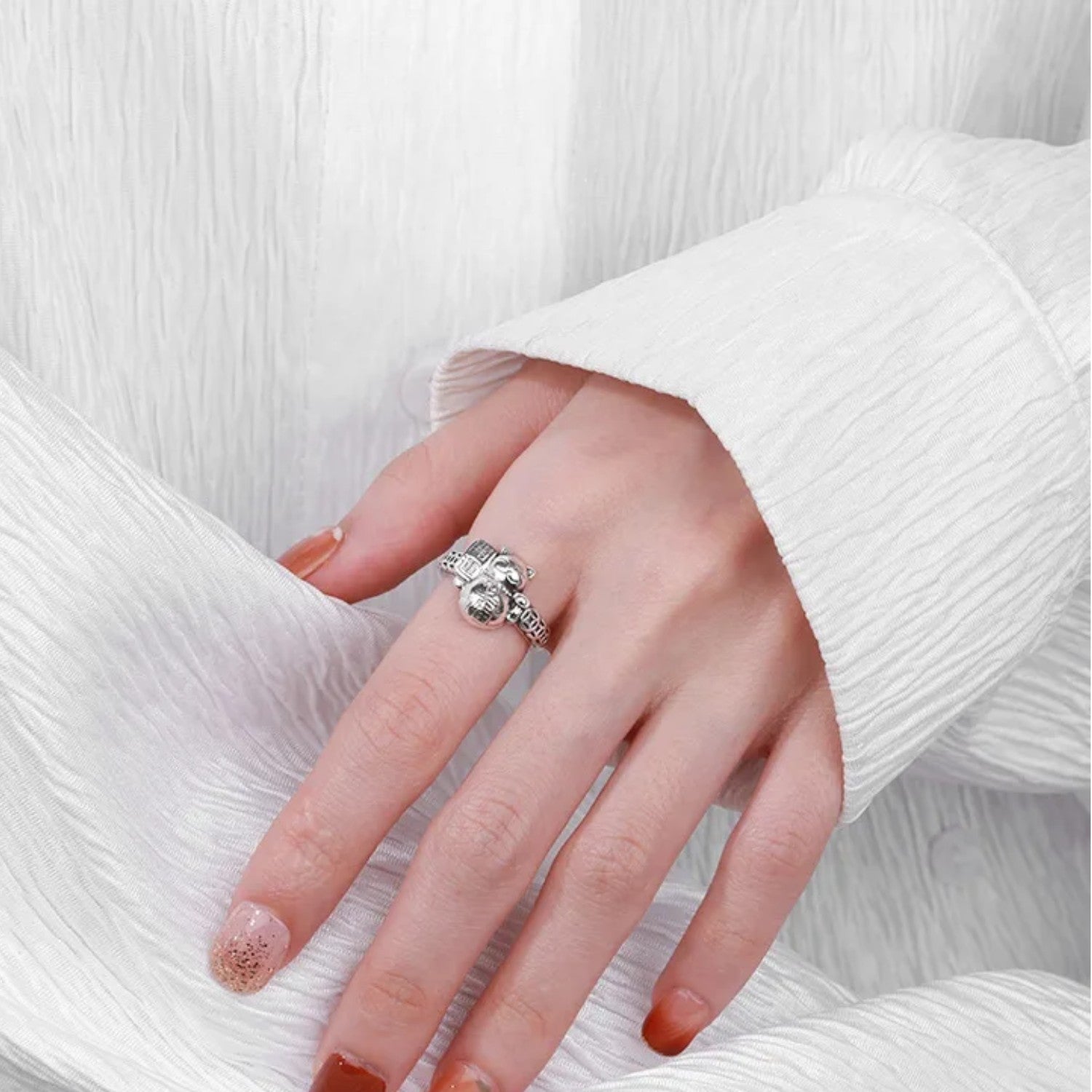 Women's Lucky Cat Ring Handcrafted 925 Sterling Silver