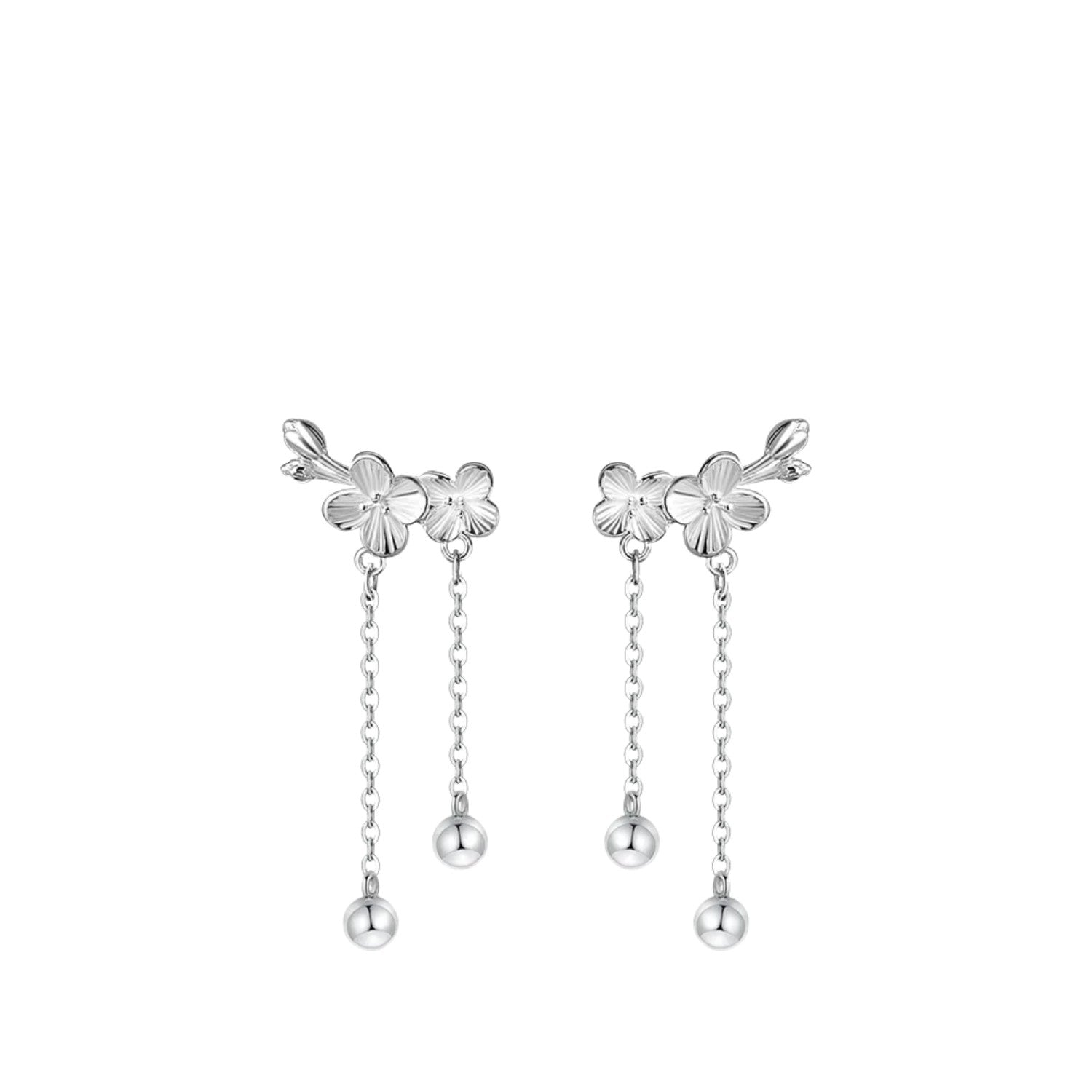 Women's Plum Blossom Shaped Earrings Handcrafted 999 Fine Silver