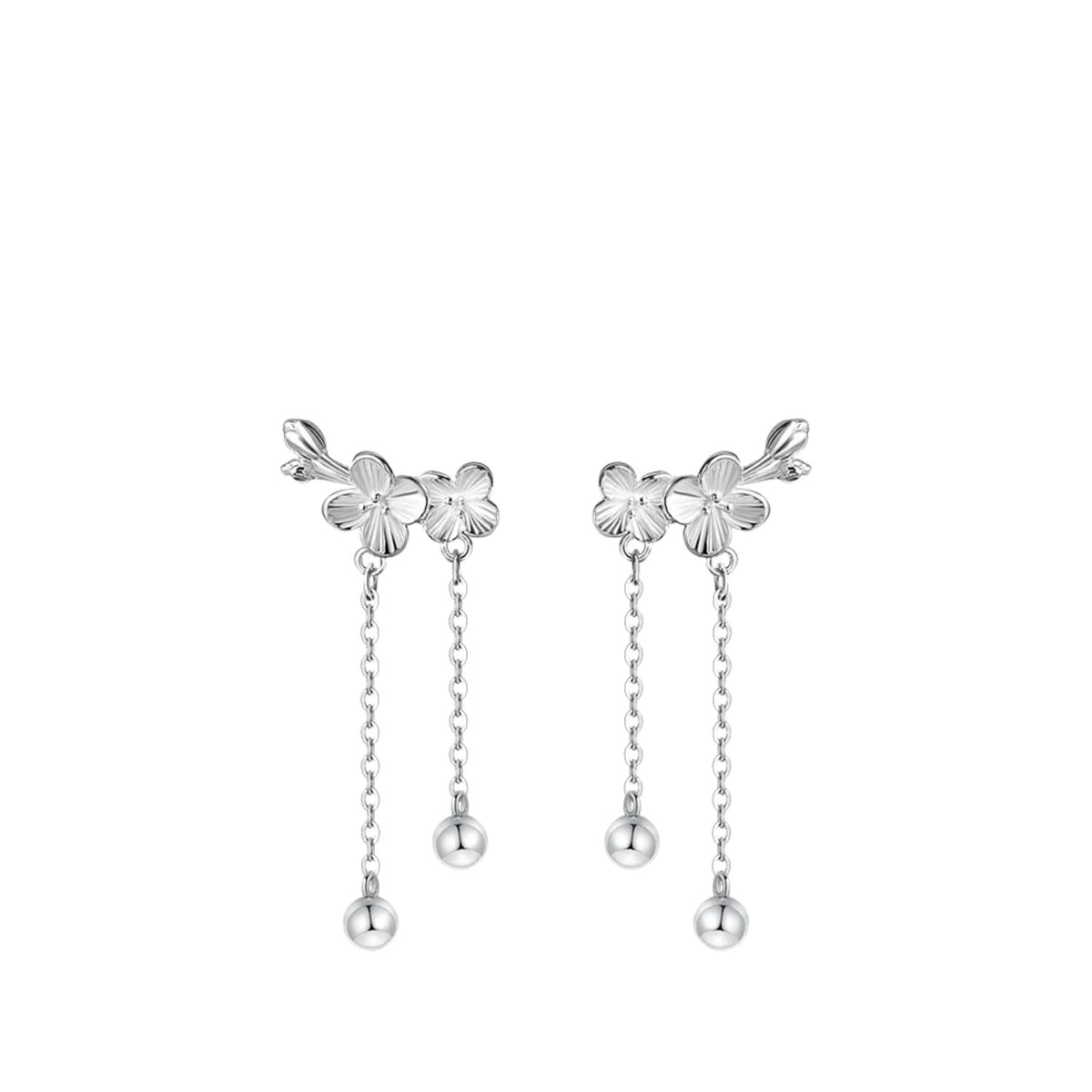 Women's Plum Blossom Shaped Earrings Handcrafted 999 Fine Silver