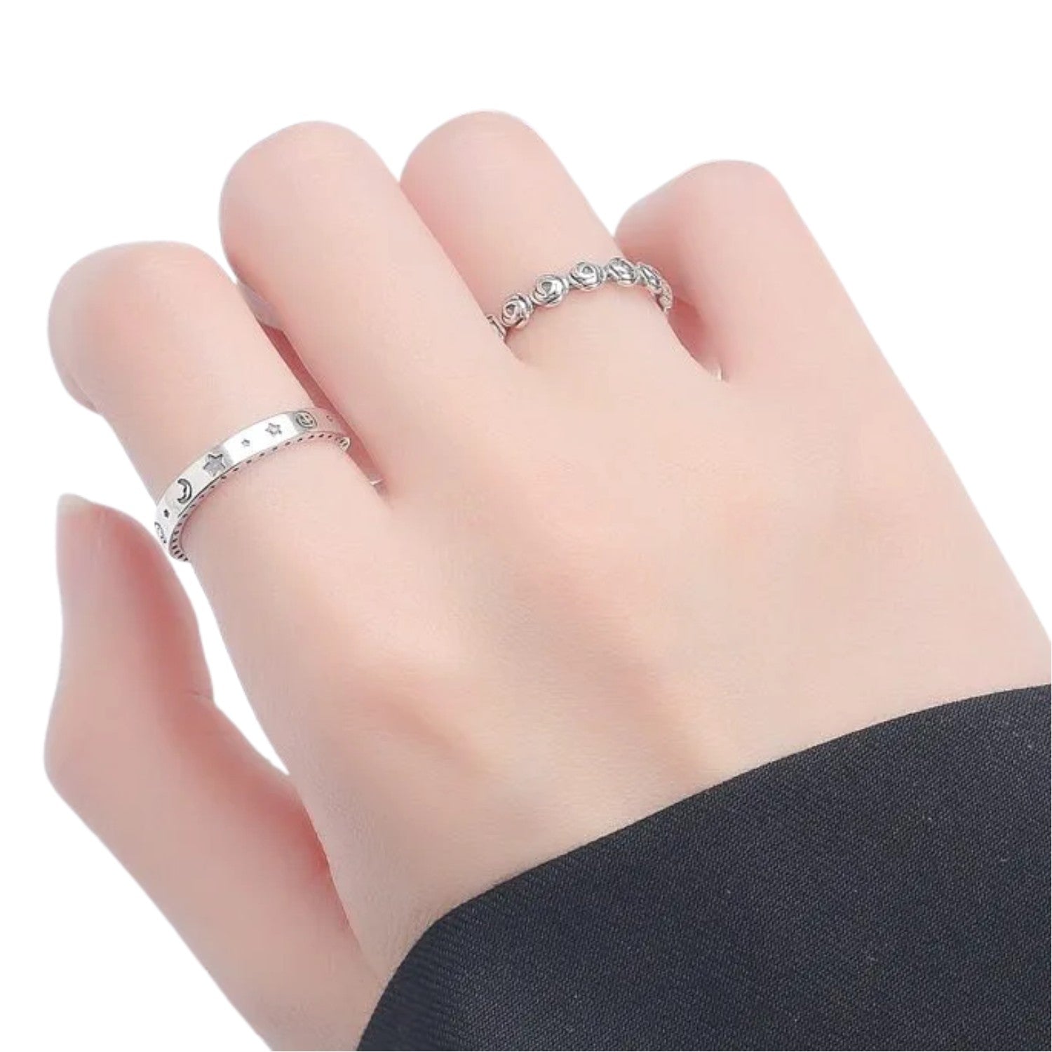 Women's Ring with Rose and Moon Design Handcrafted 925 Sterling Silver