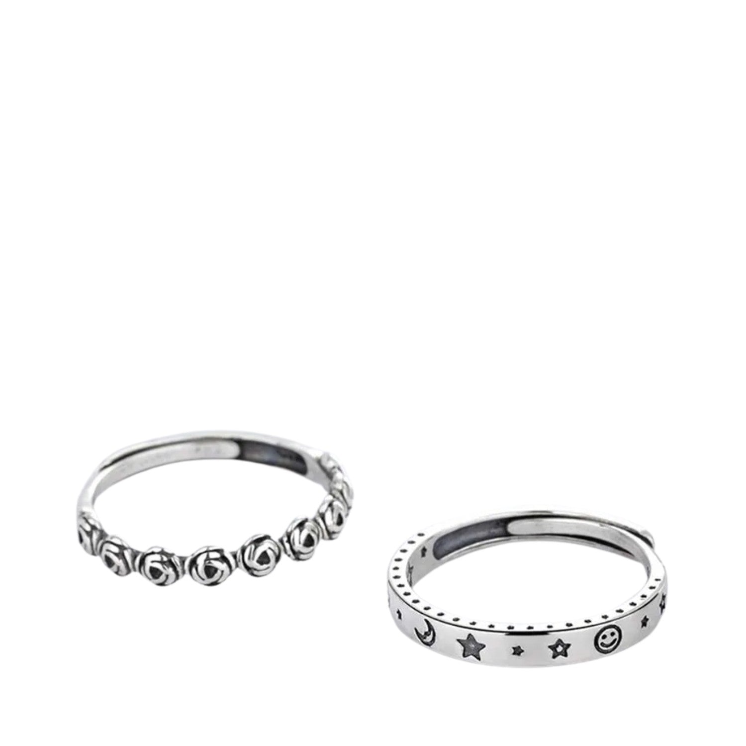 Women's Ring with Rose and Moon Design Handcrafted 925 Sterling Silver