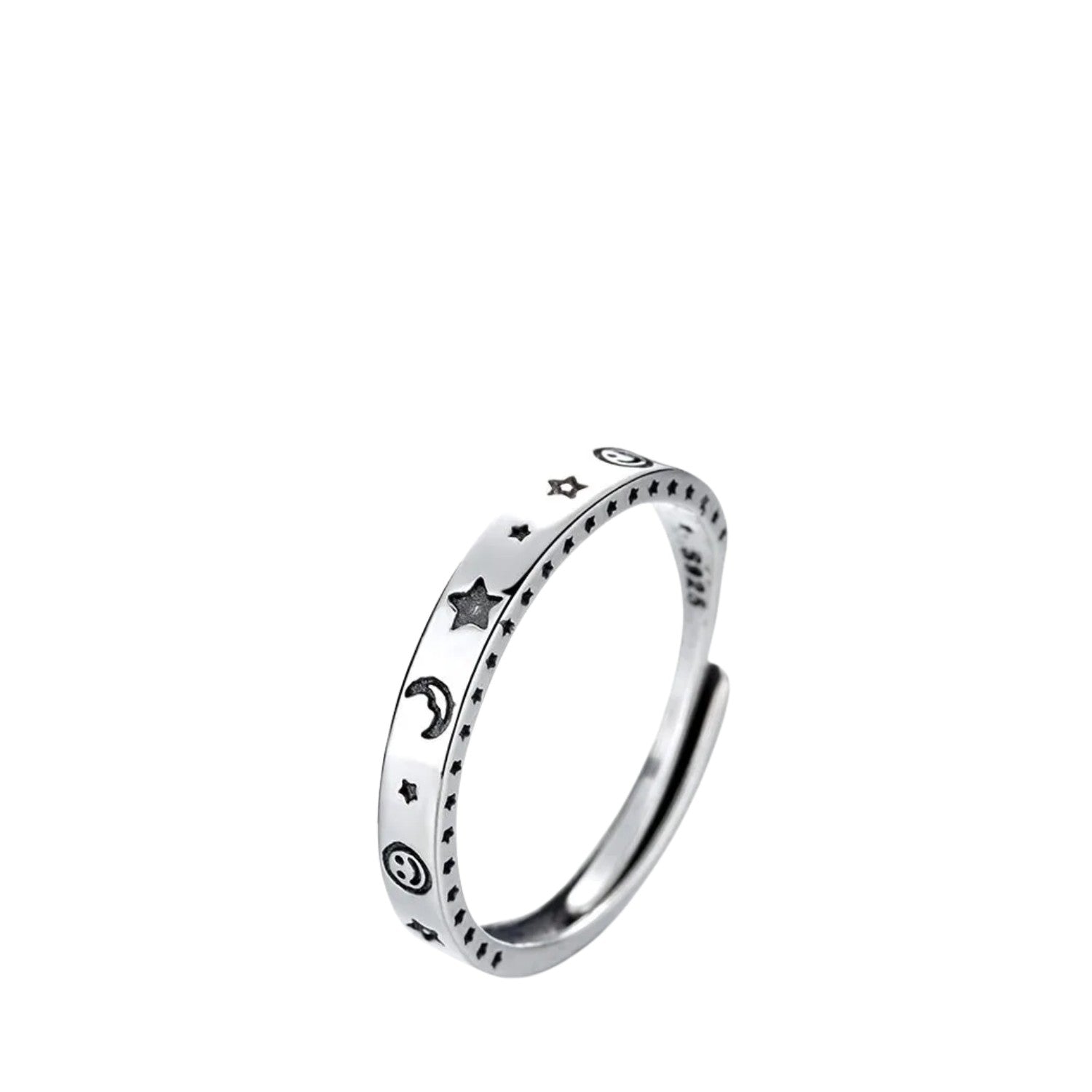 Women's Ring with Rose and Moon Design Handcrafted 925 Sterling Silver