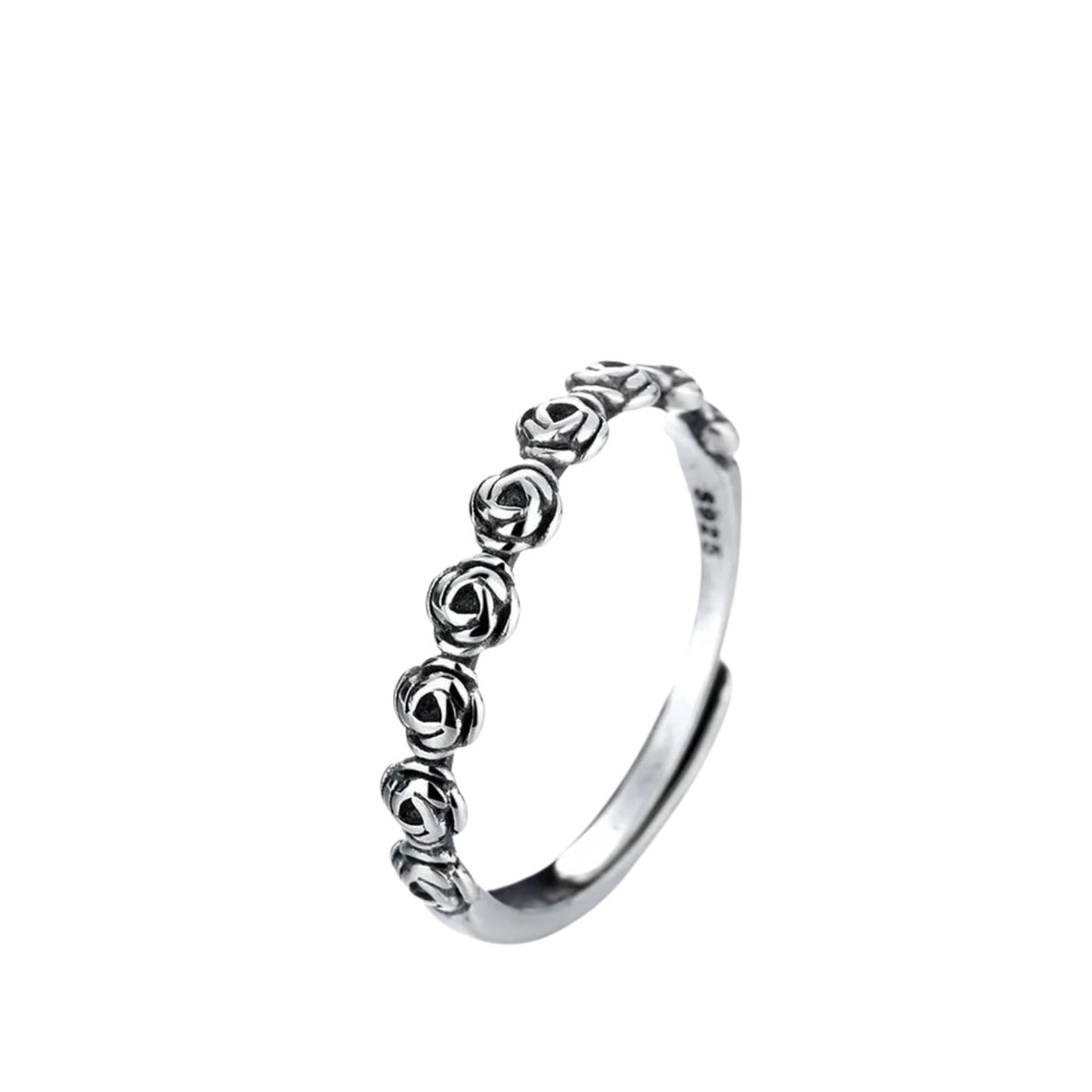 Women's Ring with Rose and Moon Design Handcrafted 925 Sterling Silver