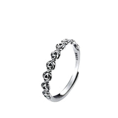 Women's Ring with Rose and Moon Design Handcrafted 925 Sterling Silver