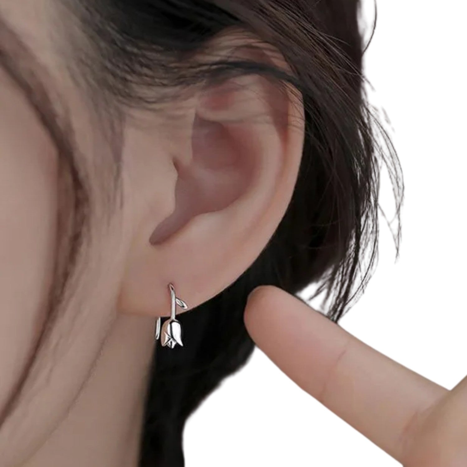 Women's Rose-Shaped Earrings Handcrafted 999 Fine Silver