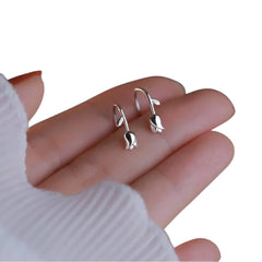Women's Rose-Shaped Earrings Handcrafted 999 Fine Silver