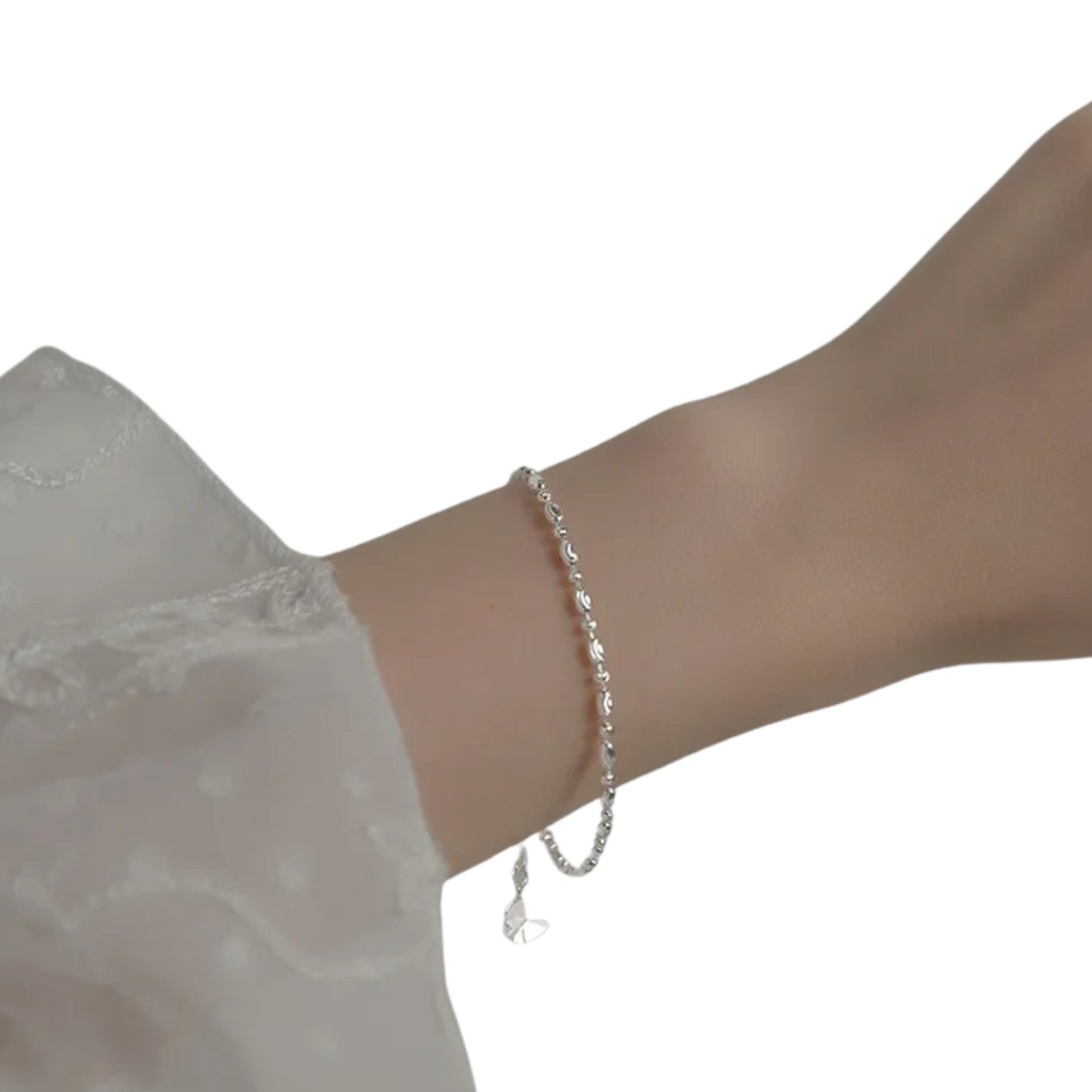 Women's Round Bean Bead Bracelet Handcrafted 925 Sterling Silver