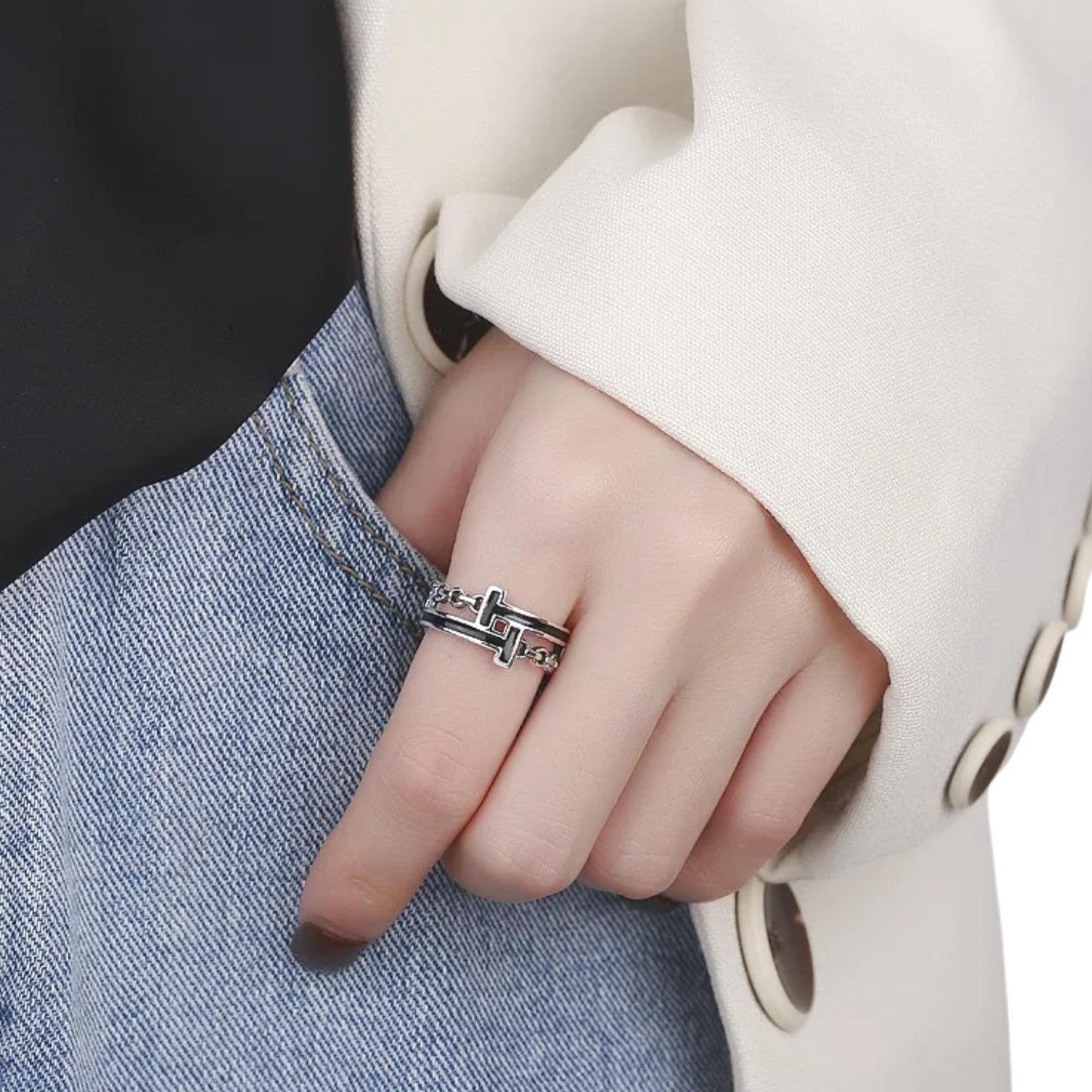 Women's T-shaped Ring Handcrafted 925 Sterling Silver