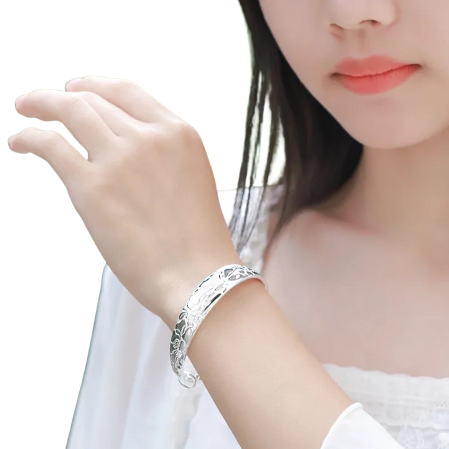 Women's Wide Bracelet Handcrafted 999 Fine Silver